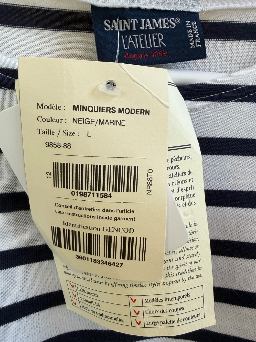 NWT! Saint James Minquiers Modern Breton Stripe Shirt Navy/White Large - Picture 10 of 10
